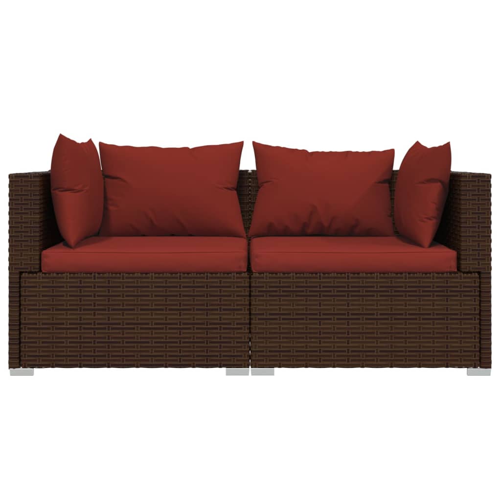 3 Pcs conjunto lounge jardim c/ almofadões vime PE castanho