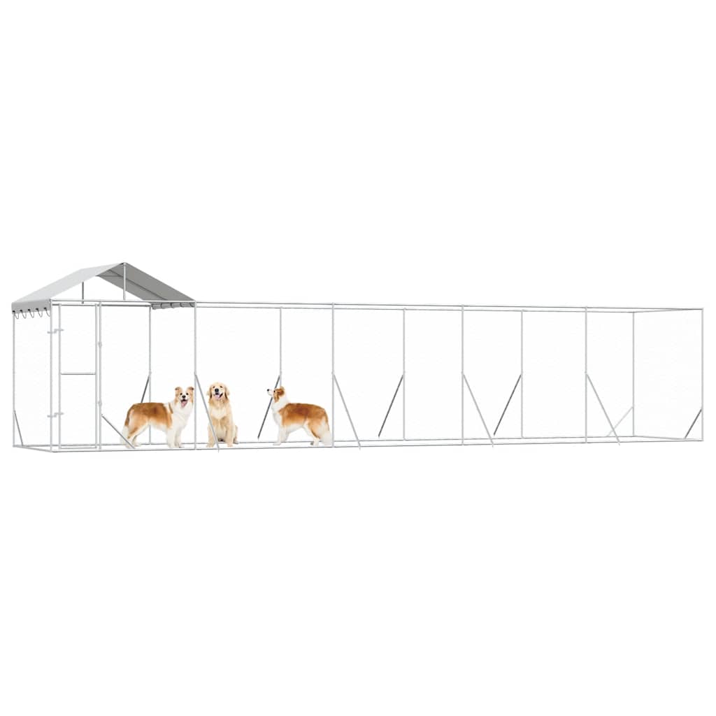 Canil de exterior com teto 10x2x2,5 m aço galvanizado prateado