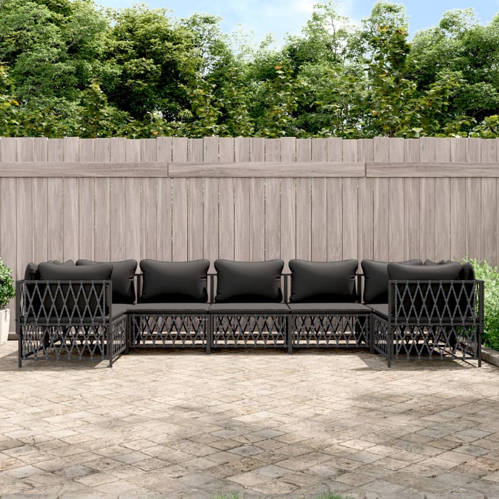 7 Pcs conjunto lounge de jardim com almofadões aço antracite