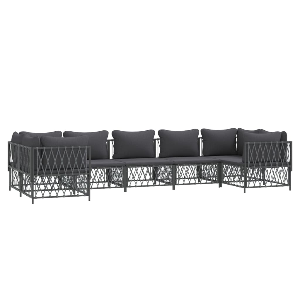 7 Pcs conjunto lounge de jardim com almofadões aço antracite