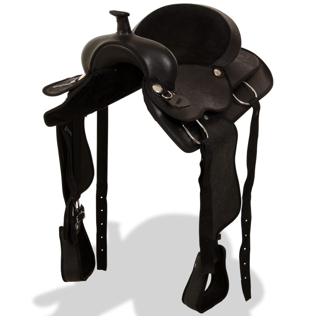 Sela western, cabresto e peitoral em couro genuíno 17" preto