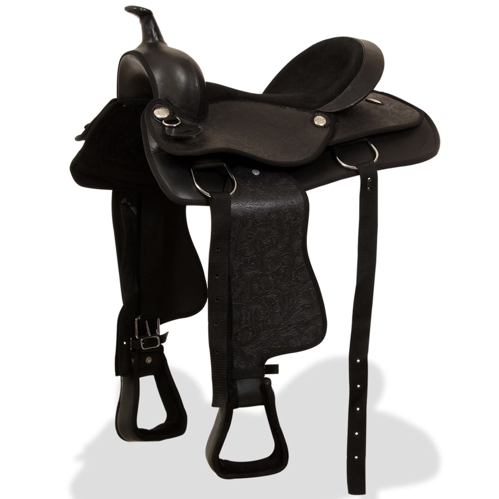 Sela western, cabresto e peitoral em couro genuíno 17" preto