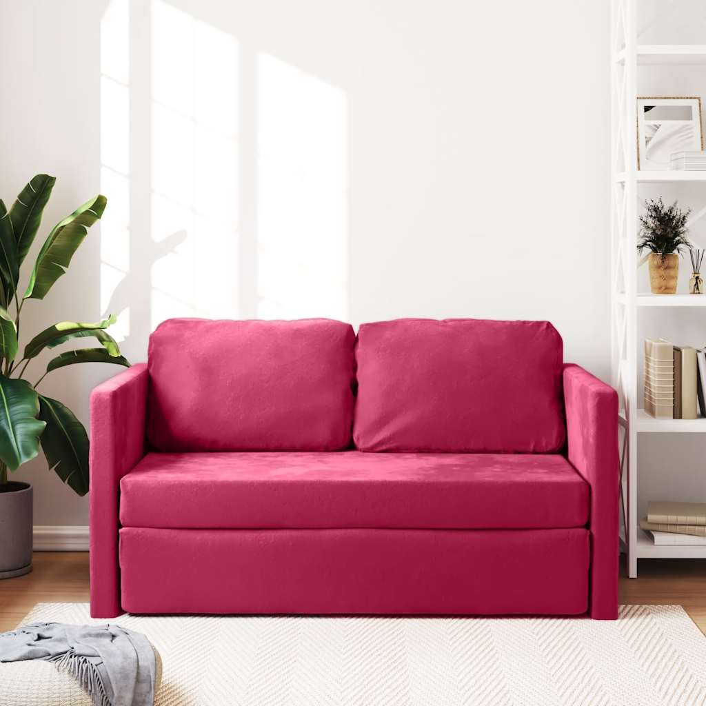 Sofá-cama sem pés 122x204x55 cm veludo vermelho tinto