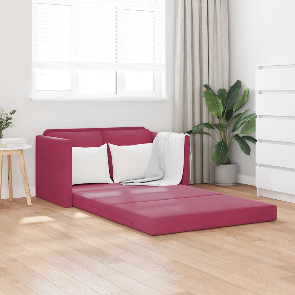 Sofá-cama sem pés 122x204x55 cm veludo vermelho tinto