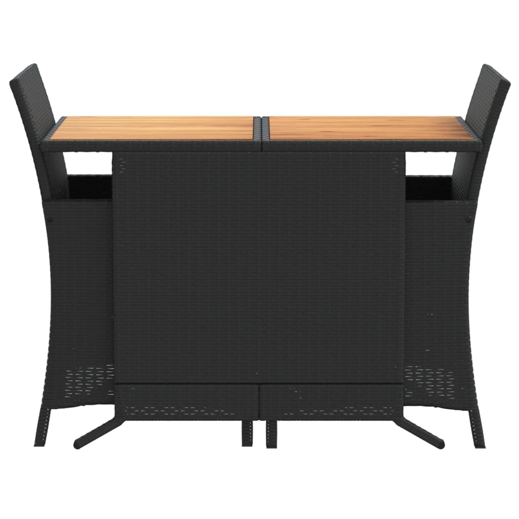 3 Pcs conjunto de bistrô com almofadões vime PE preto