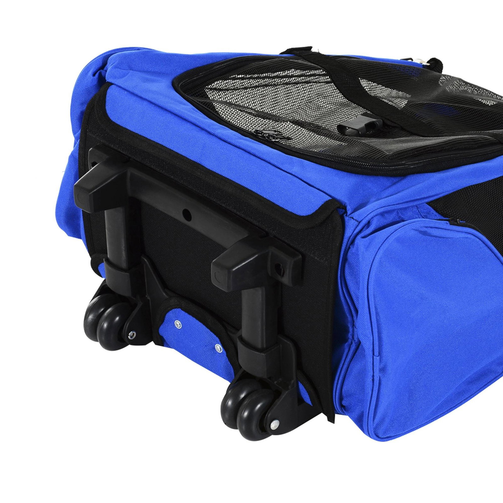 Transportadora 2 em 1 para animais de estimação mochila ou carrinho de viagem para cães e gatos com 2 rodas alça retrátil de alumínio e bolso de armazenamento 42x25x55cm azul