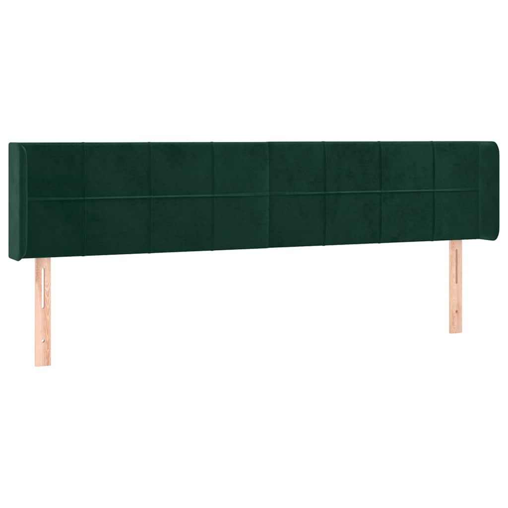 Cabeceira cama c/ luzes LED veludo 183x16x78/88 cm verde-escuro