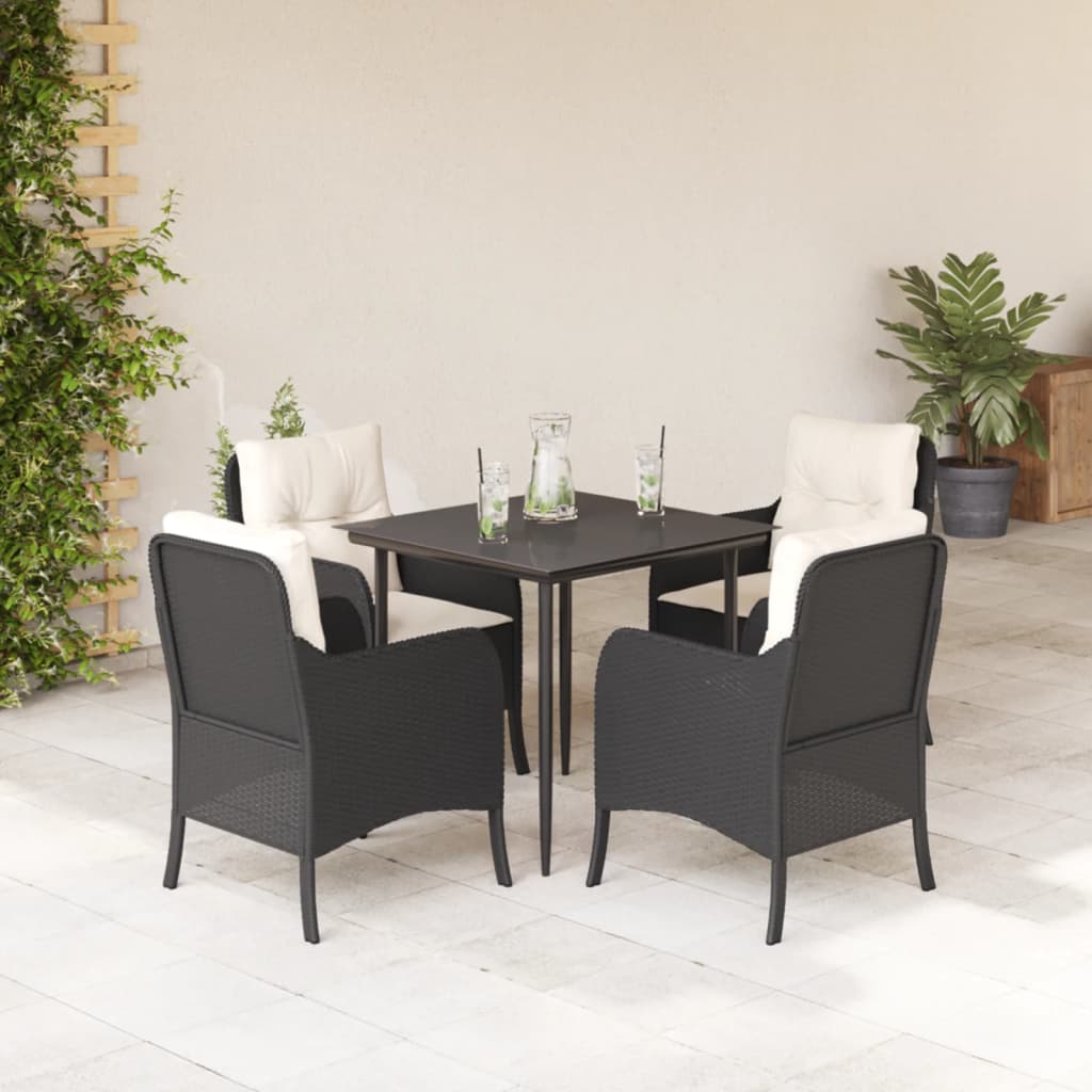 5 Pcs conjunto de jantar p/ jardim c/ almofadões vime PE preto