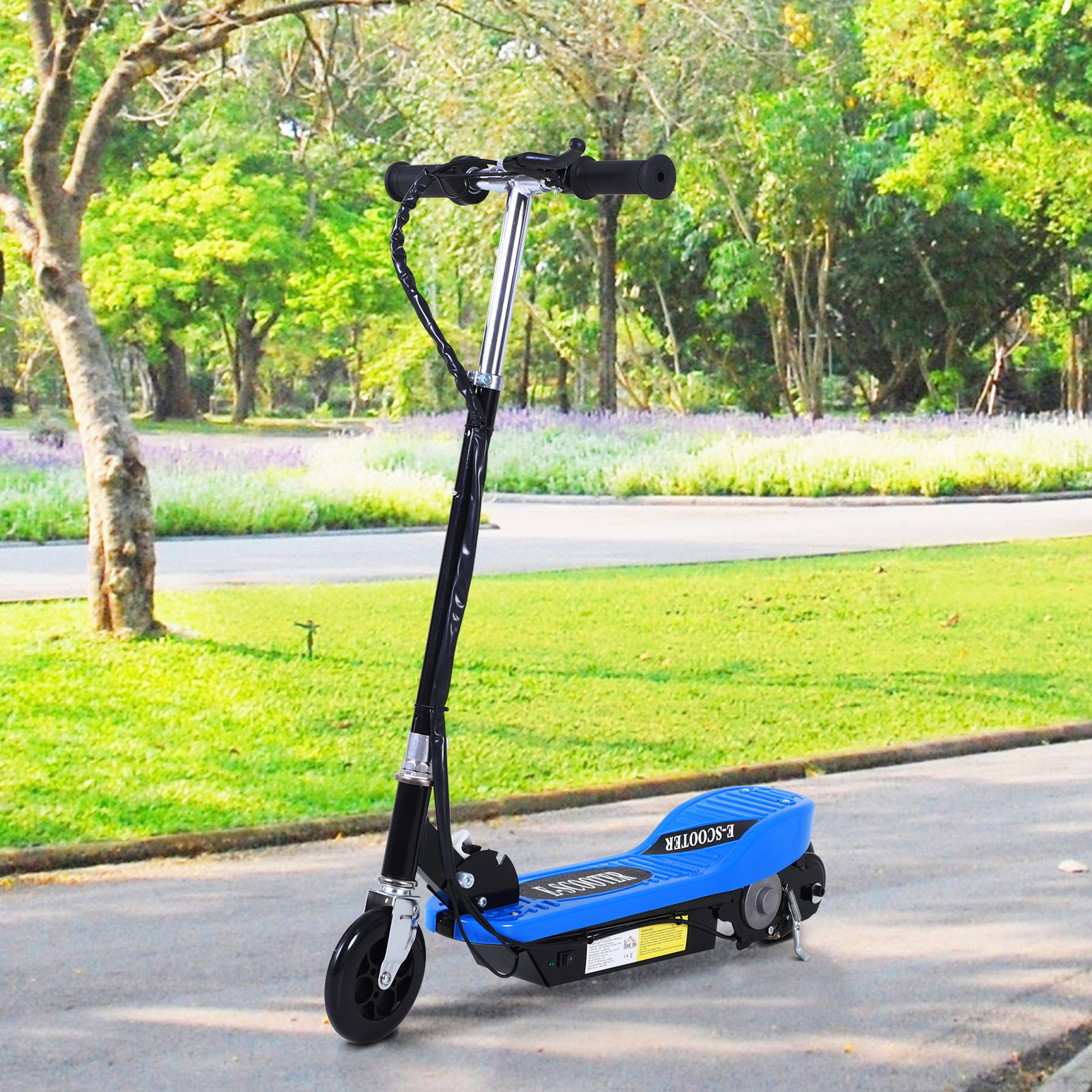 Trotinete elétrica dobrável para crianças e adolescentes acima de 7 anos velocidade de 10km/h trotinete elétrica com guiador ajustável e freios carga máxima 50kg 78x37x89-95cm azul