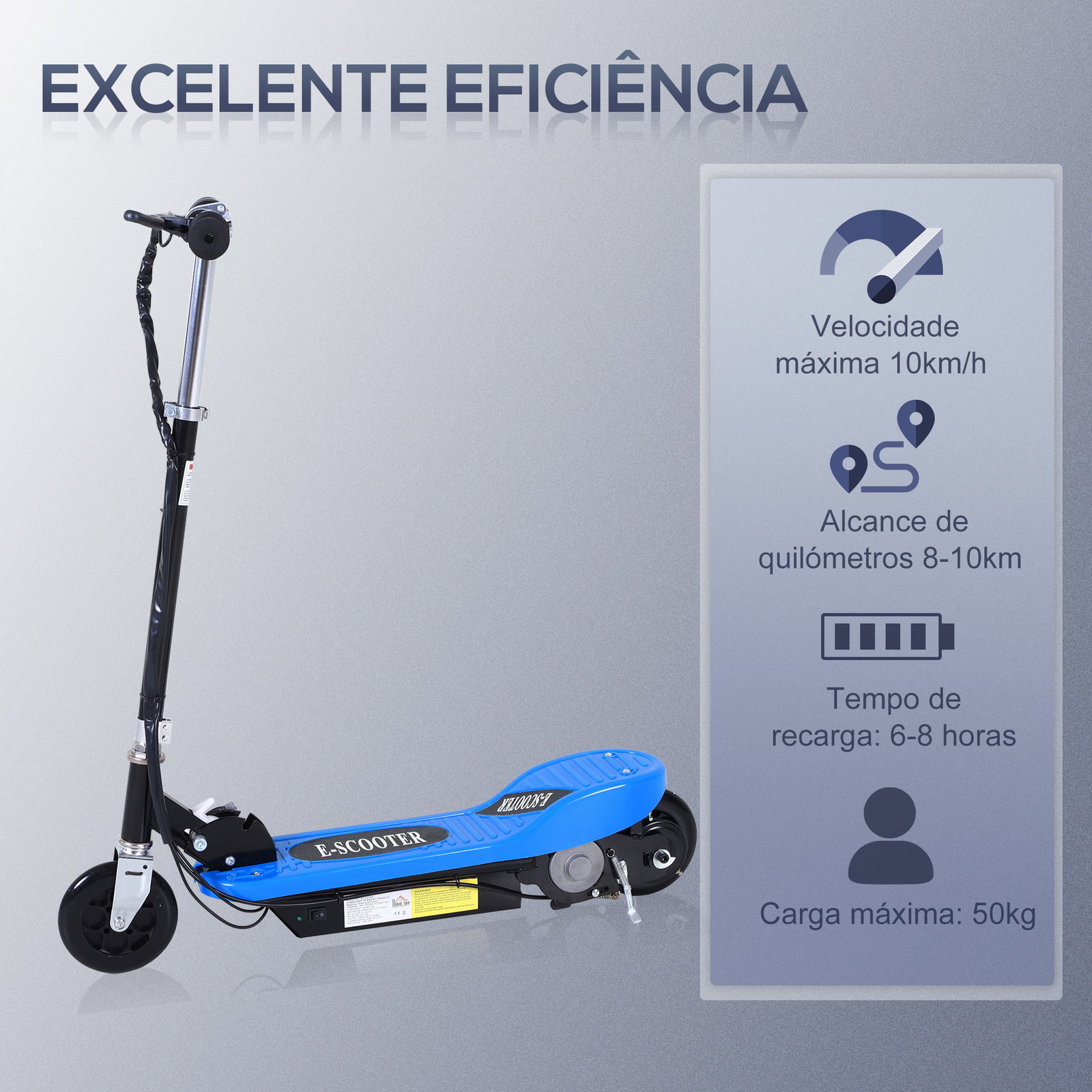 Trotinete elétrica dobrável para crianças e adolescentes acima de 7 anos velocidade de 10km/h trotinete elétrica com guiador ajustável e freios carga máxima 50kg 78x37x89-95cm azul