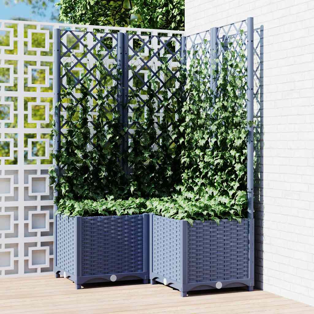 Vaso/floreira jardim c/ treliça 80x80x136 cm PP cinzento azul