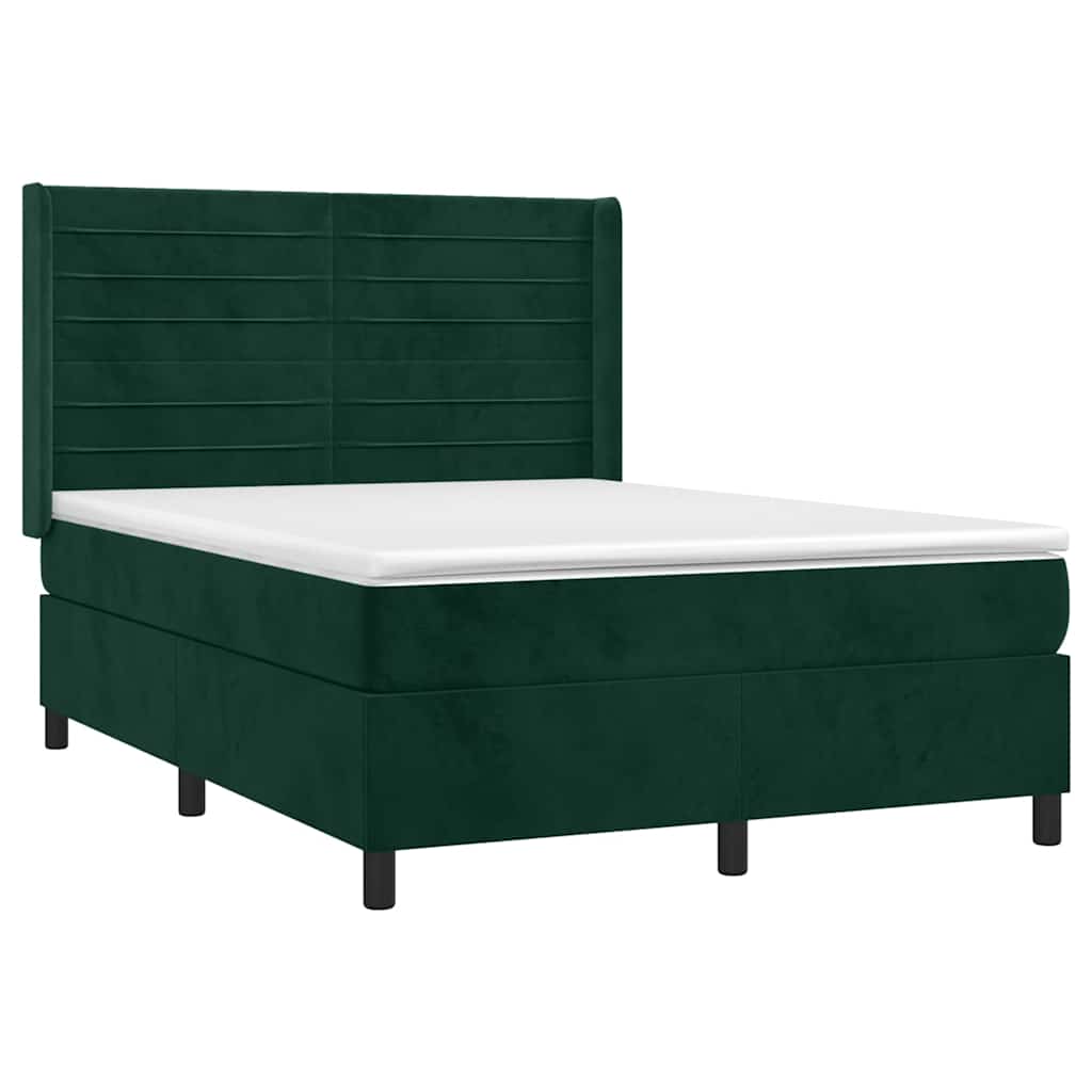 Cama com molas/colchão 140x190 cm veludo verde-escuro