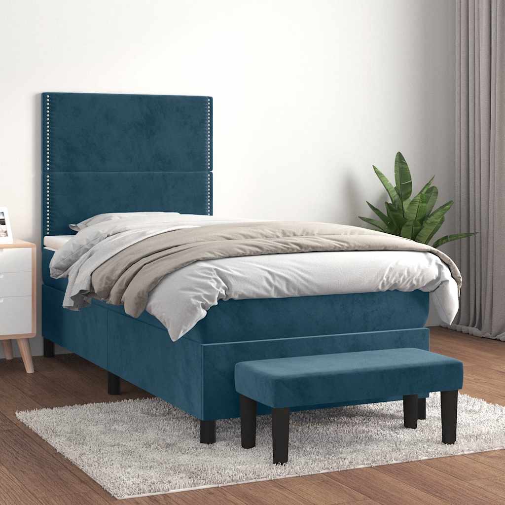 Cama com molas/colchão 100x200 cm veludo azul-escuro