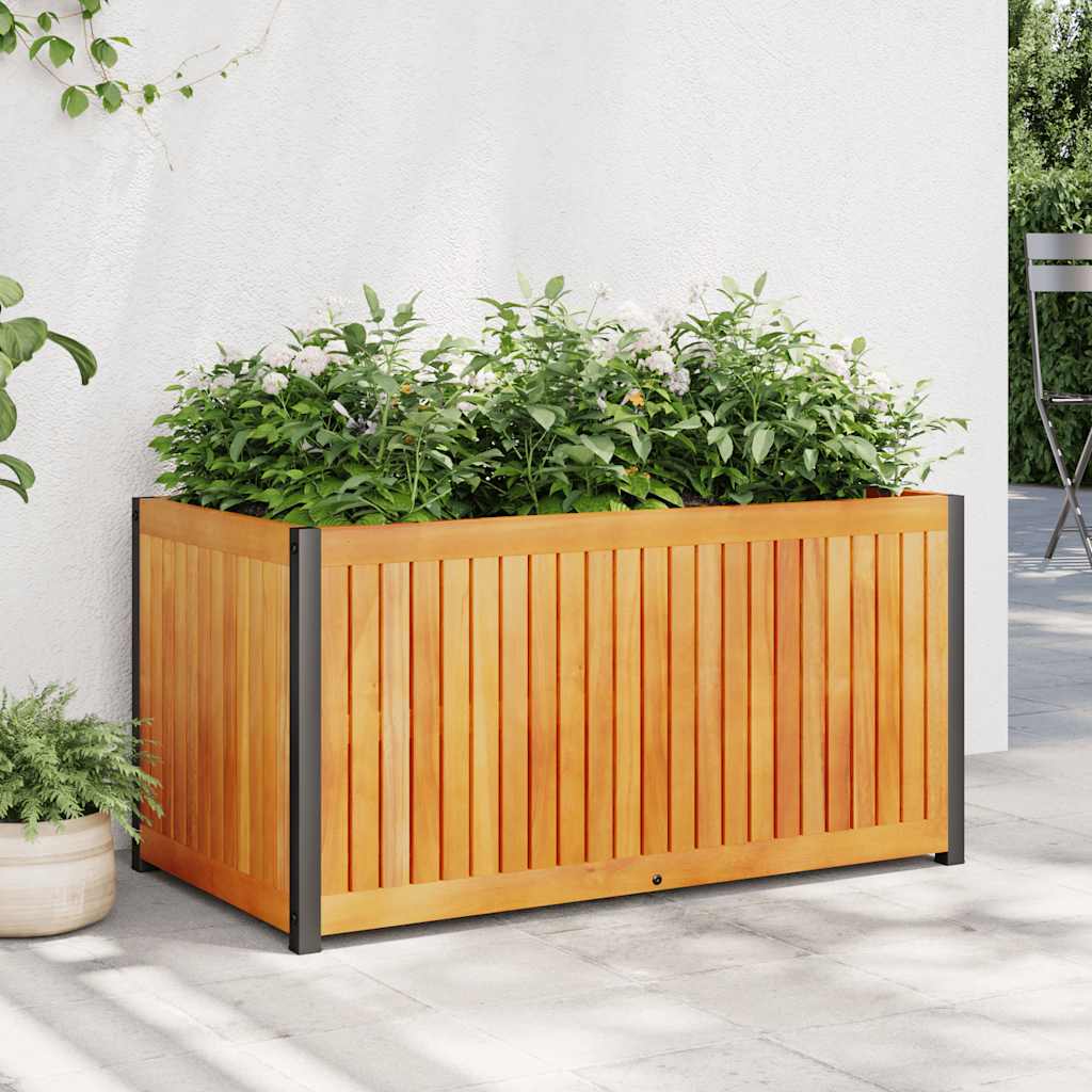 Vaso/floreira de jardim 85x45x44 cm acácia maciça e aço