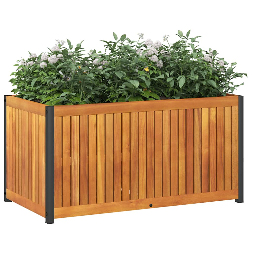 Vaso/floreira de jardim 85x45x44 cm acácia maciça e aço