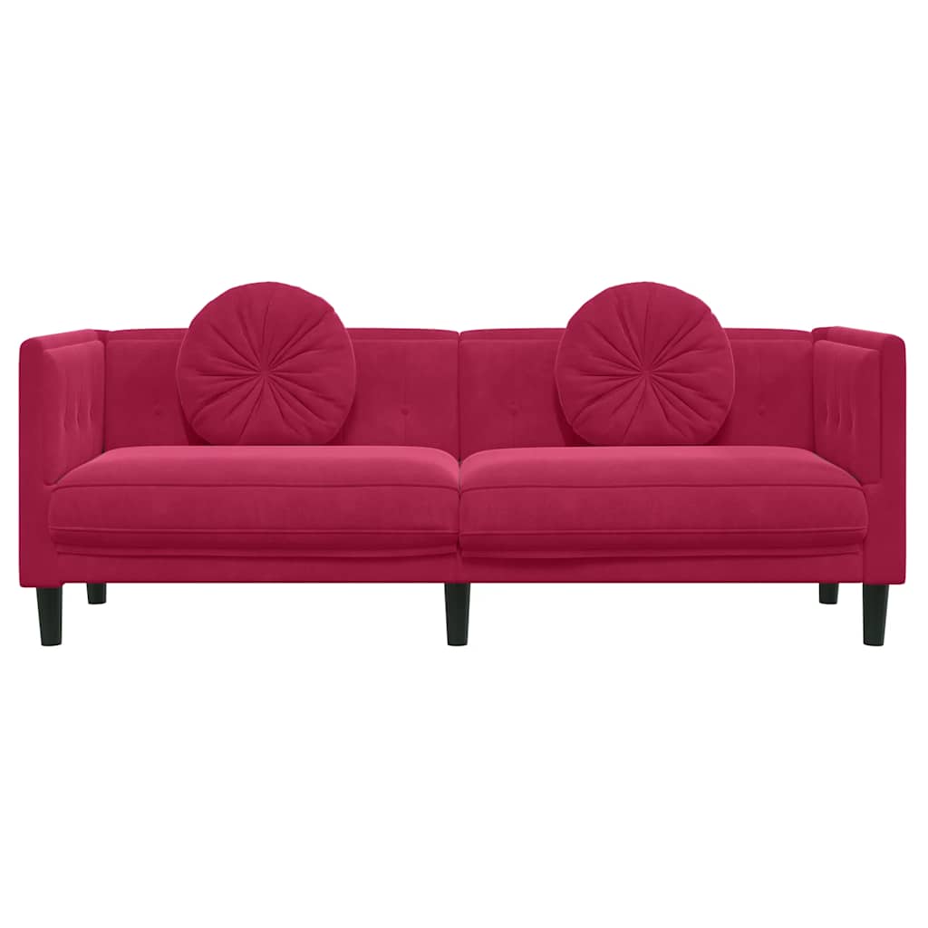 Sofá com almofadões 3 lugares veludo vermelho tinto