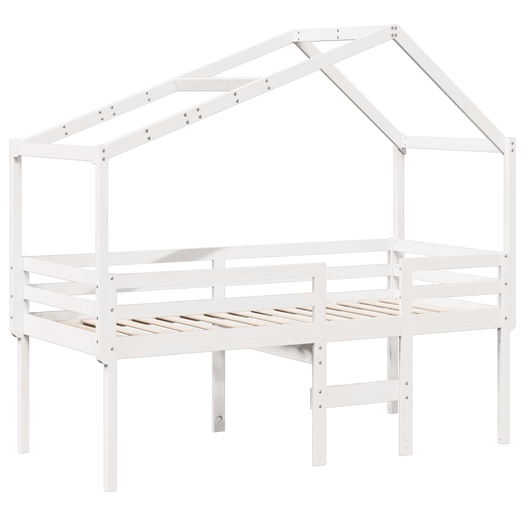 Cama alta com telhado 90x190 cm pinho maciço branco
