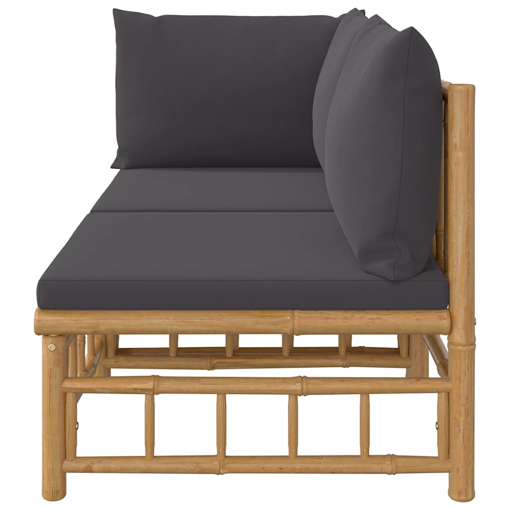 2Pcs conj. lounge de jardim bambu c/ almofadões cinzento-escuro