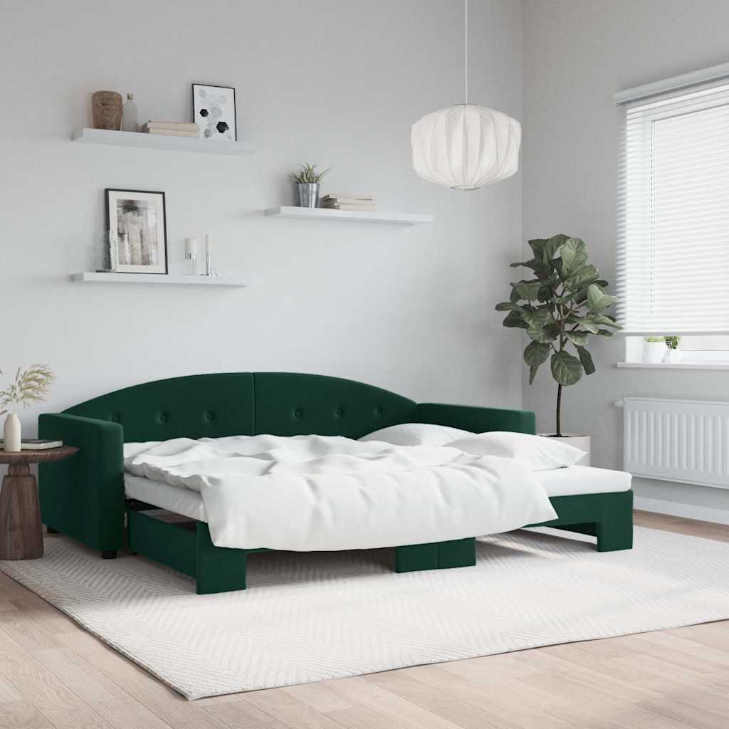 Sofá-cama com gavetão 90x200 cm veludo verde-escuro