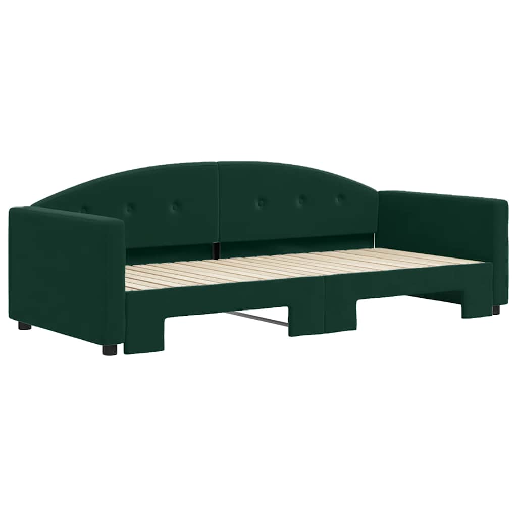 Sofá-cama com gavetão 90x200 cm veludo verde-escuro