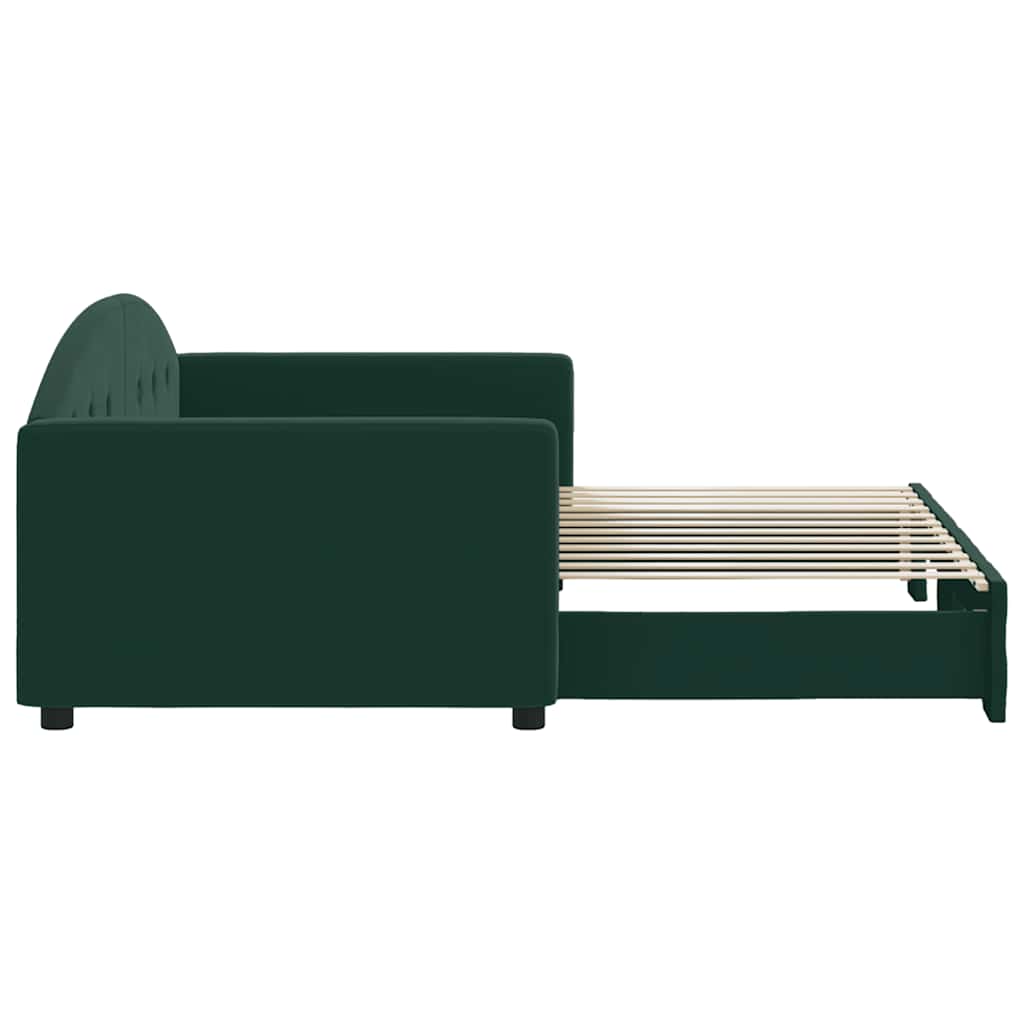 Sofá-cama com gavetão 90x200 cm veludo verde-escuro