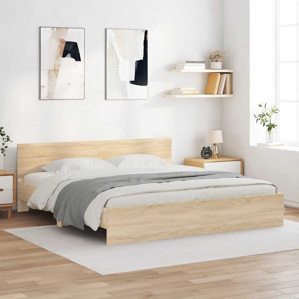 Estrutura de cama com cabeceira 200x200 cm carvalho sonoma