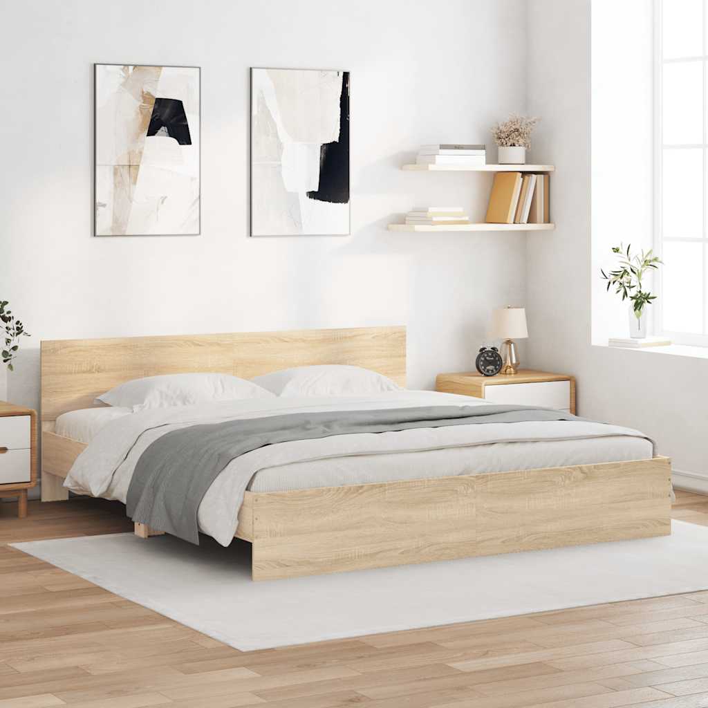 Estrutura de cama com cabeceira 200x200 cm carvalho sonoma