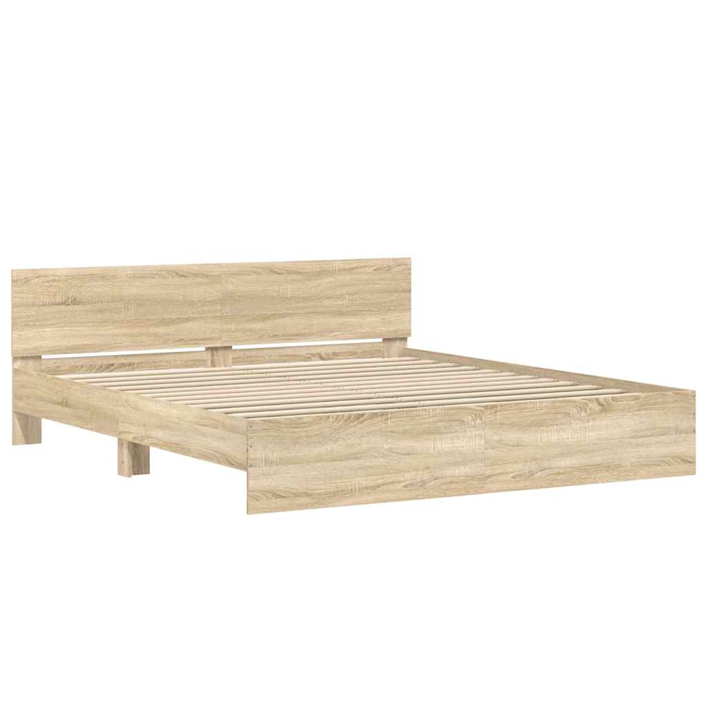 Estrutura de cama com cabeceira 200x200 cm carvalho sonoma