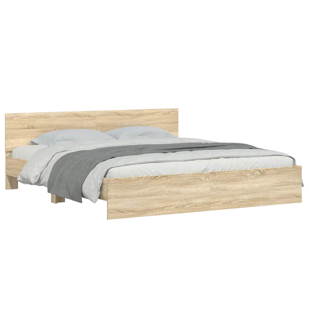 Estrutura de cama com cabeceira 200x200 cm carvalho sonoma
