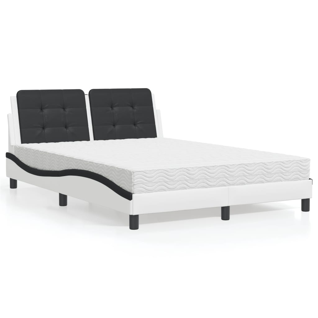Cama com colchão zadar 140x200 cm couro artificial preto e branco