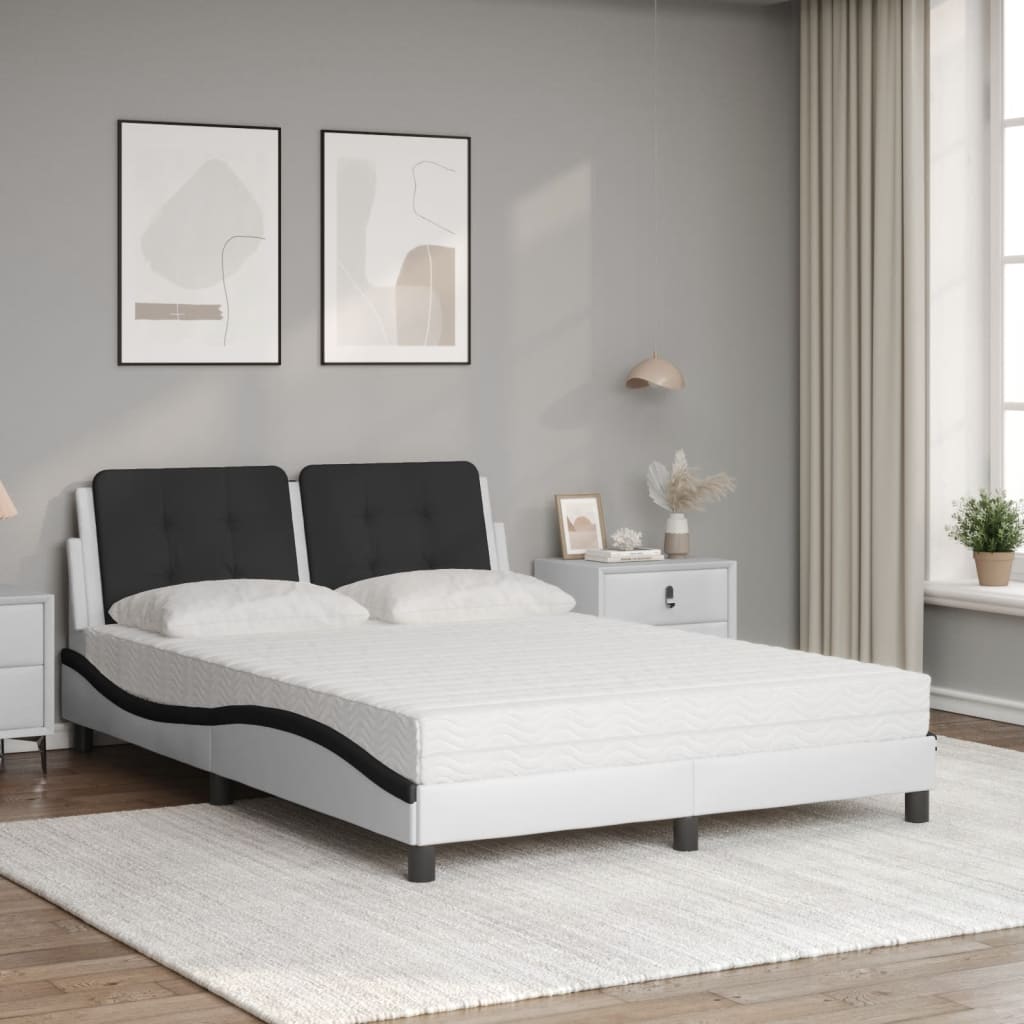 Cama com colchão zadar 140x200 cm couro artificial preto e branco