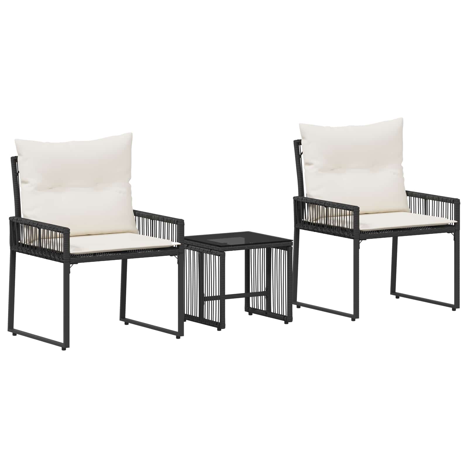 Conjunto de móveis para exterior 7 unid. preto e branco creme