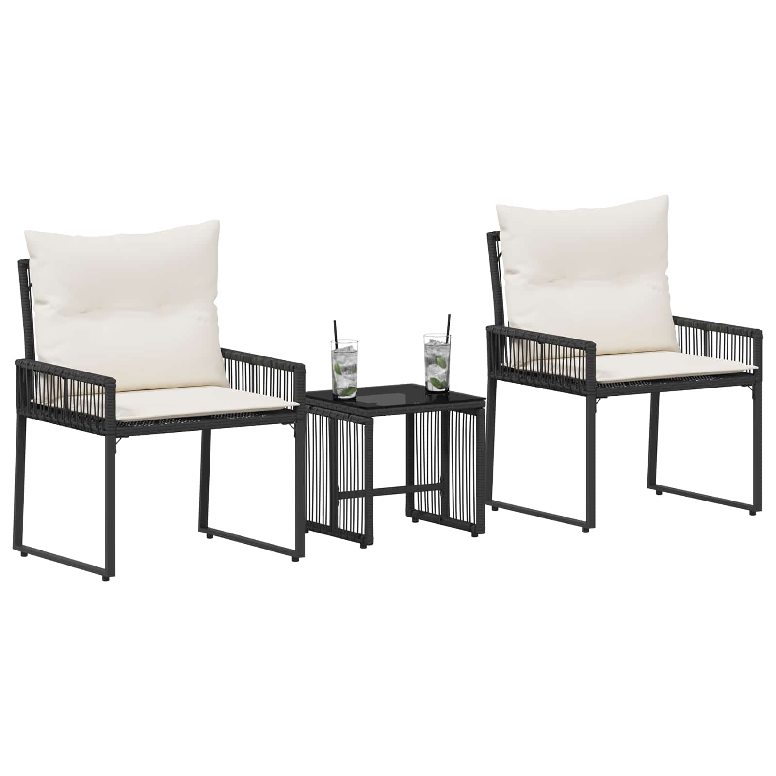 Conjunto de móveis para exterior 7 unid. preto e branco creme