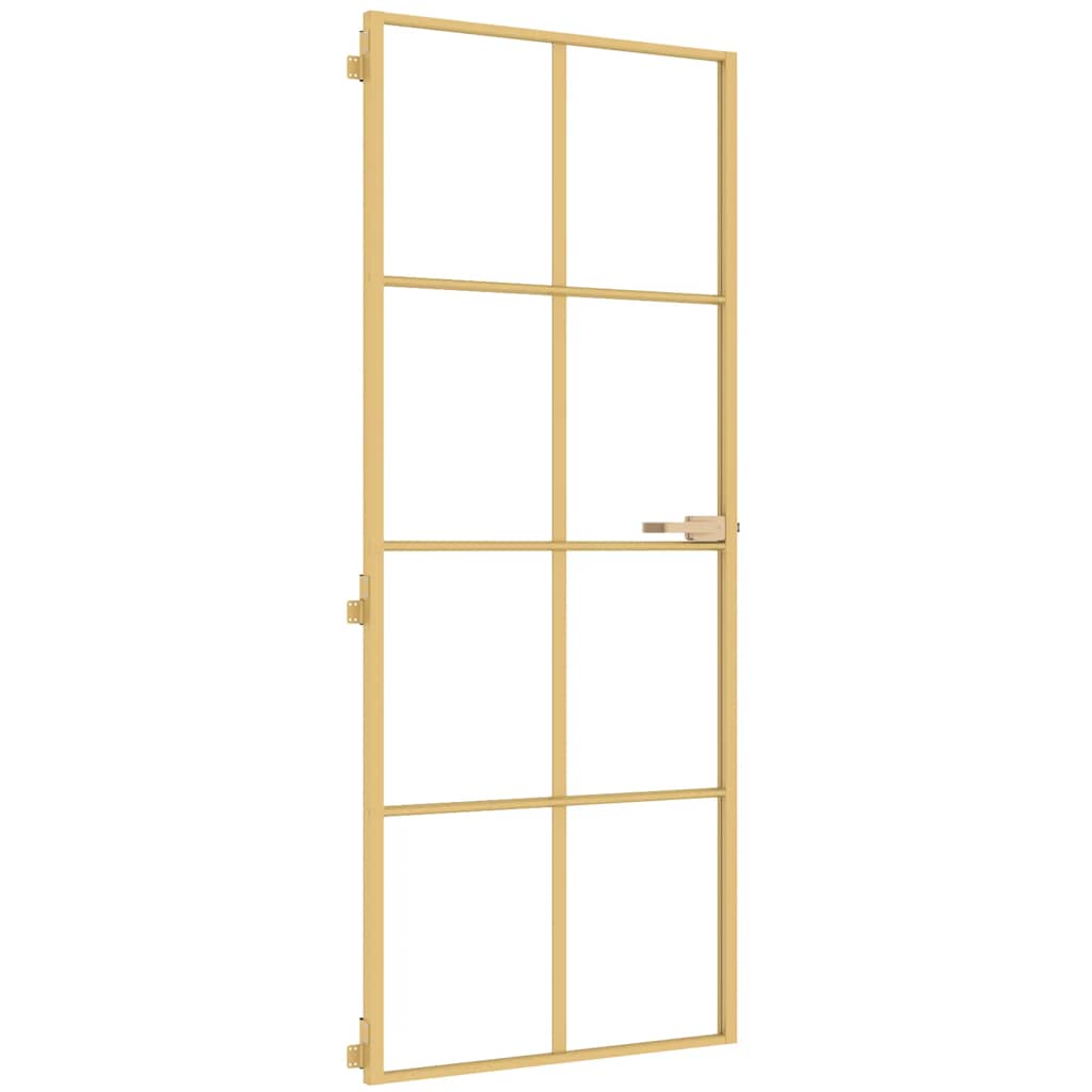 Porta interior 83x201,5 cm vidro temperado e alumínio dourado