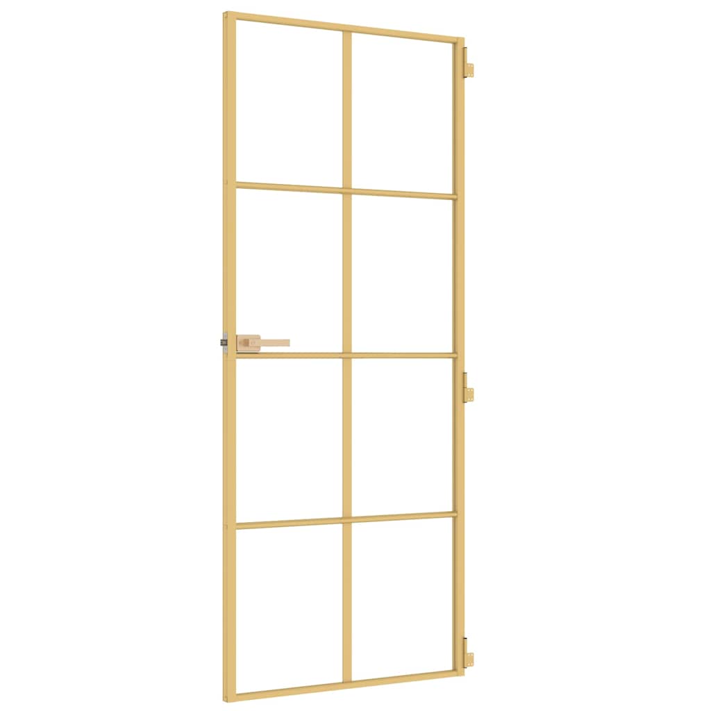 Porta interior 83x201,5 cm vidro temperado e alumínio dourado
