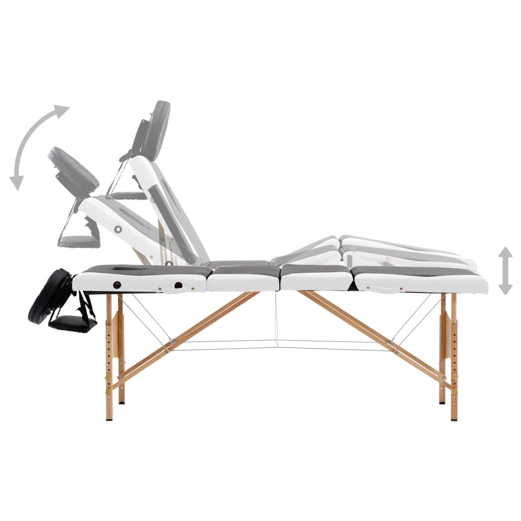 Mesa de massagens dobrável 4 zonas madeira branco