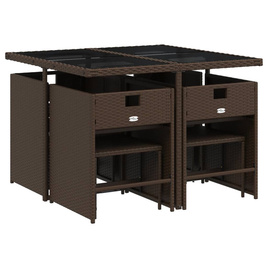 9 Pcs conjunto jantar p/ jardim c/ almofadões vime PE castanho