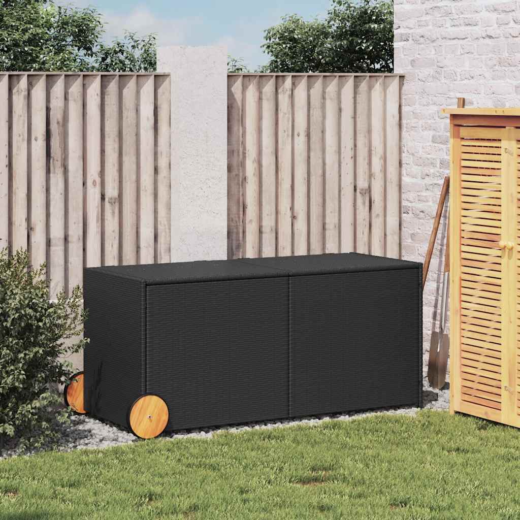Caixa de arrumação para jardim com rodas 283l vime PE preto