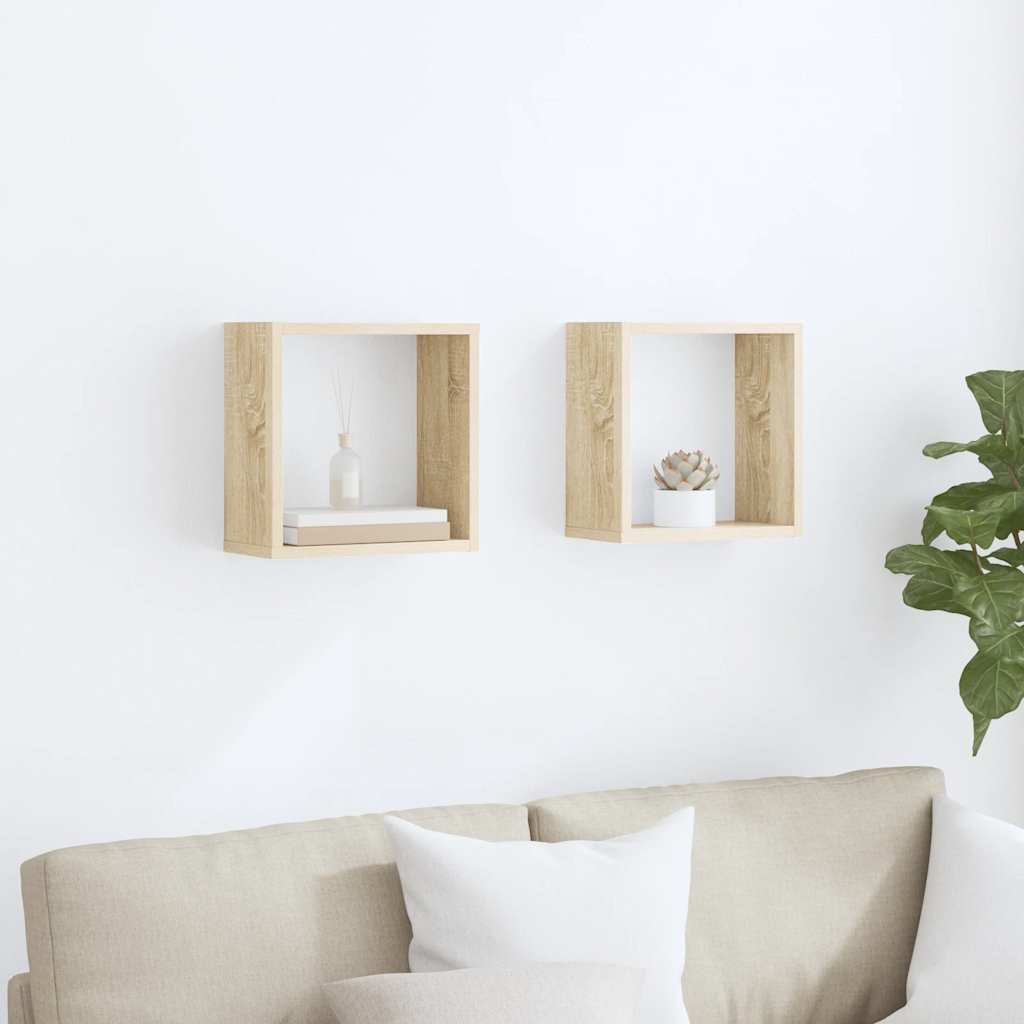 Prateleiras de parede em forma de cubo 2 pcs 30x15x30cm sonoma
