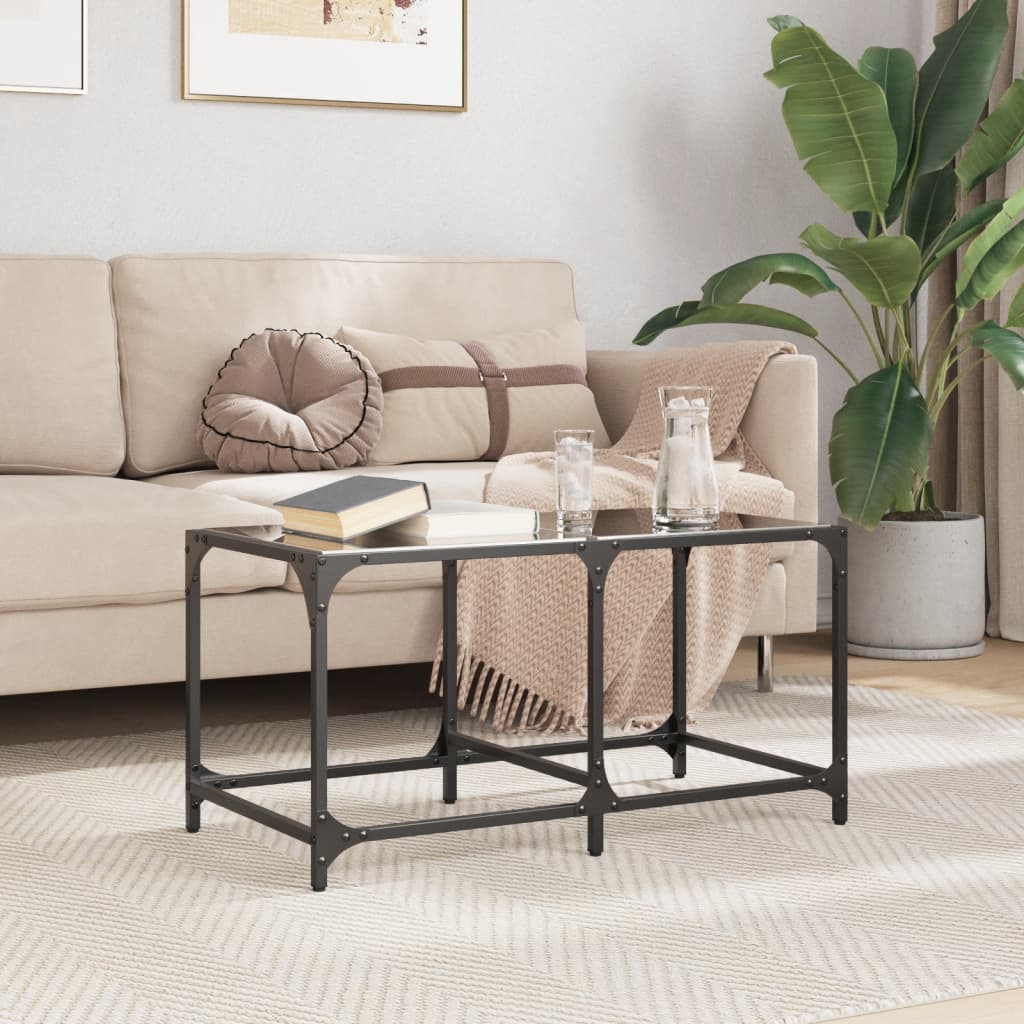 Mesa de centro com topo em vidro preto 78,5x40x40 cm aço