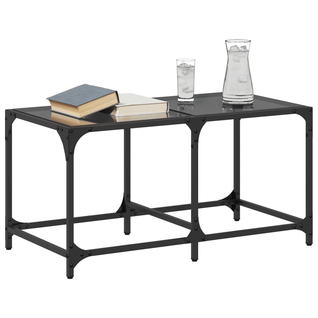 Mesa de centro com topo em vidro preto 78,5x40x40 cm aço