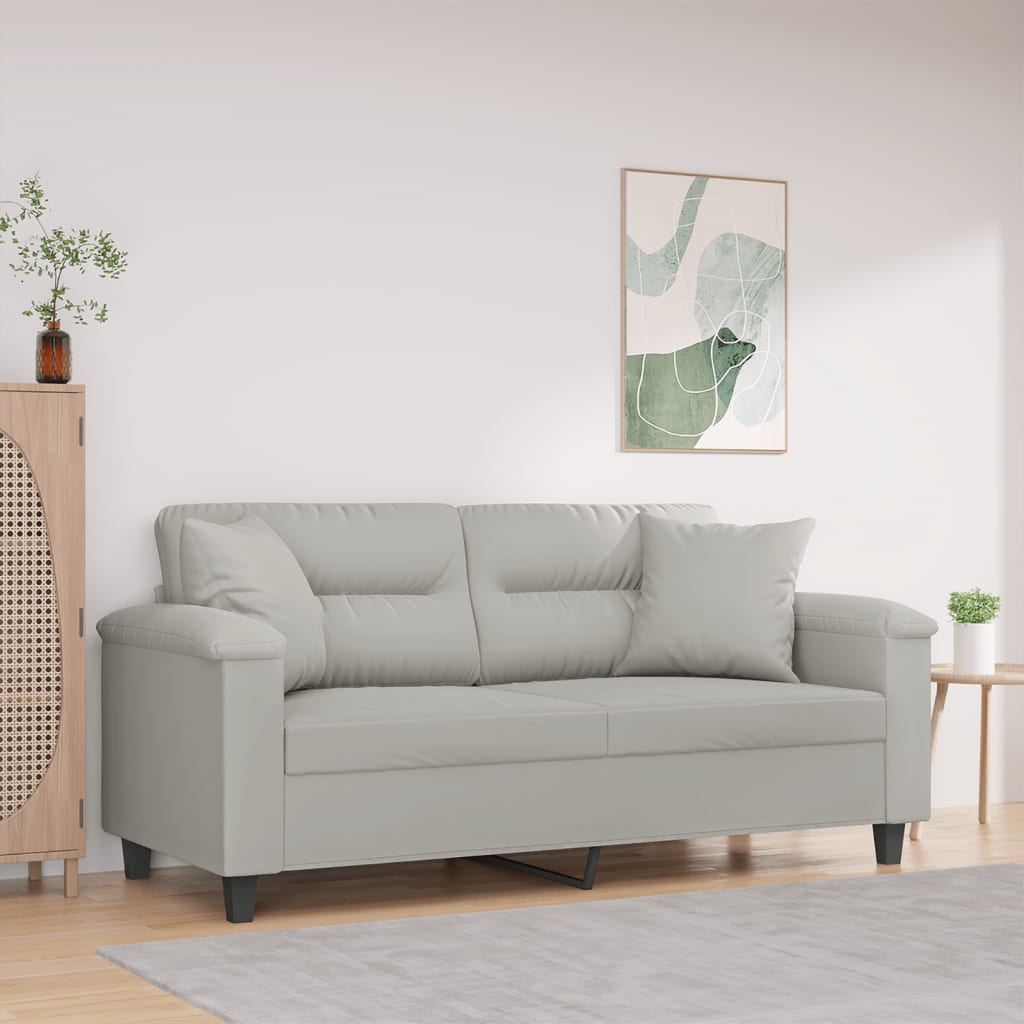 Sofá 2 lugares c/ almofadas 140 cm microfibra cinzento-claro