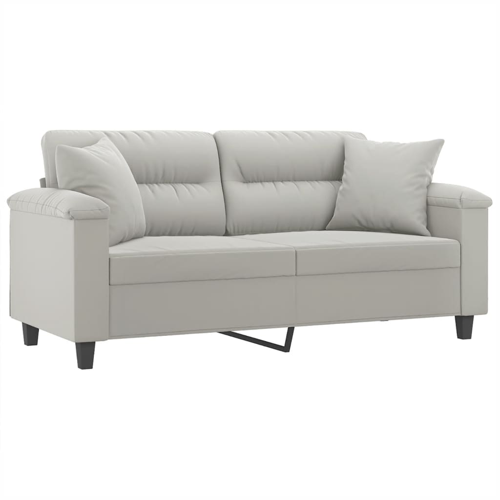 Sofá 2 lugares c/ almofadas 140 cm microfibra cinzento-claro