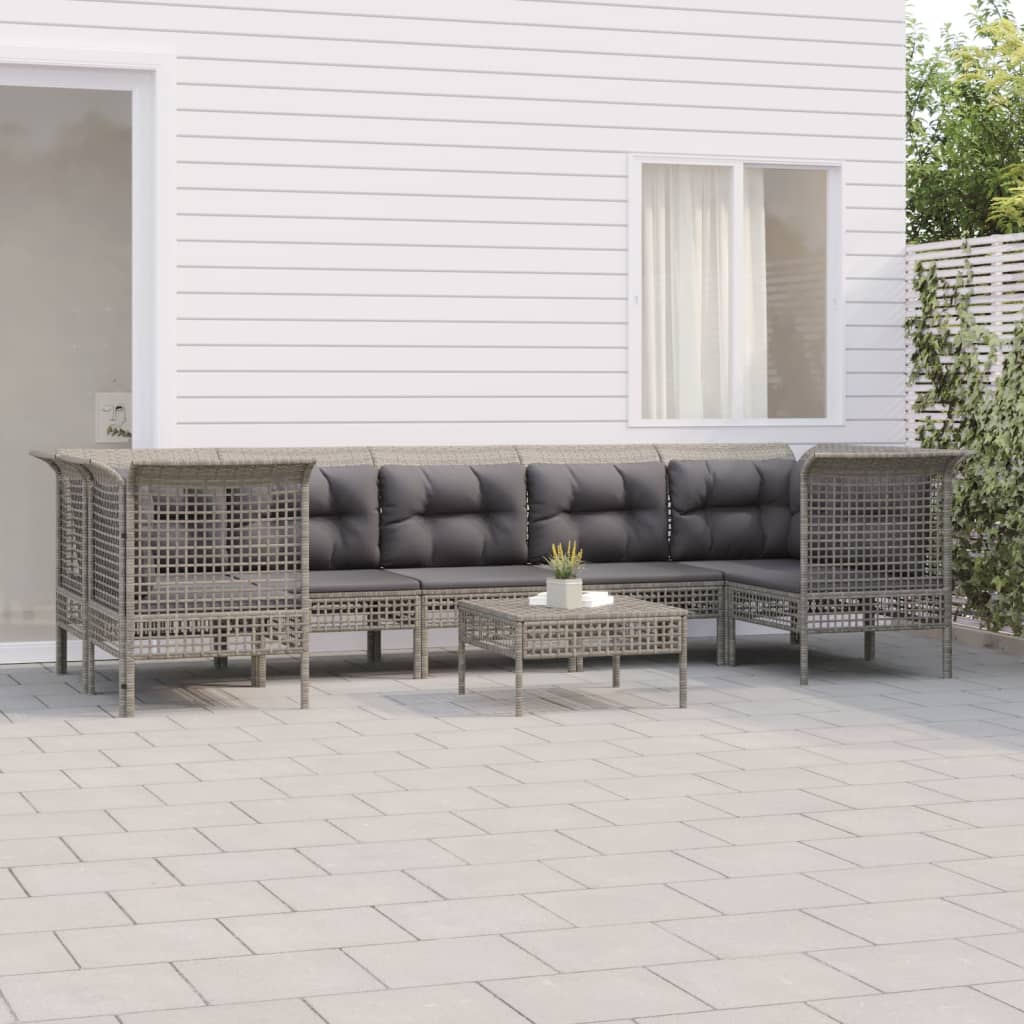 8 Pcs conjunto lounge de jardim c/ almofadões vime PE cinzento