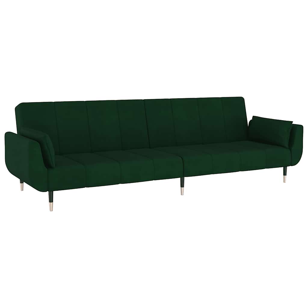Sofá-cama 2 lugares com duas almofadas veludo verde-escuro