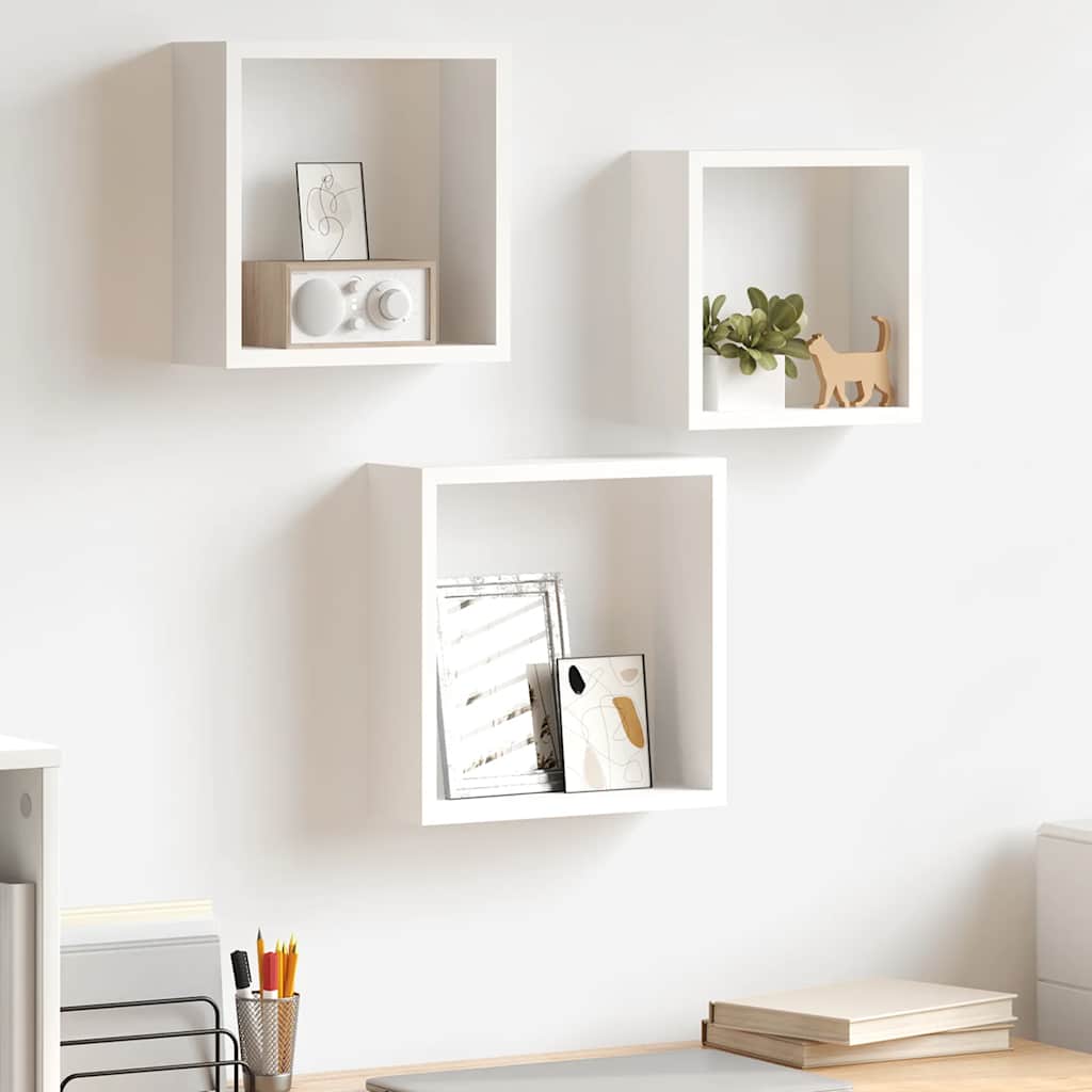 Prateleiras de parede em forma de cubo 3 pcs MDF branco