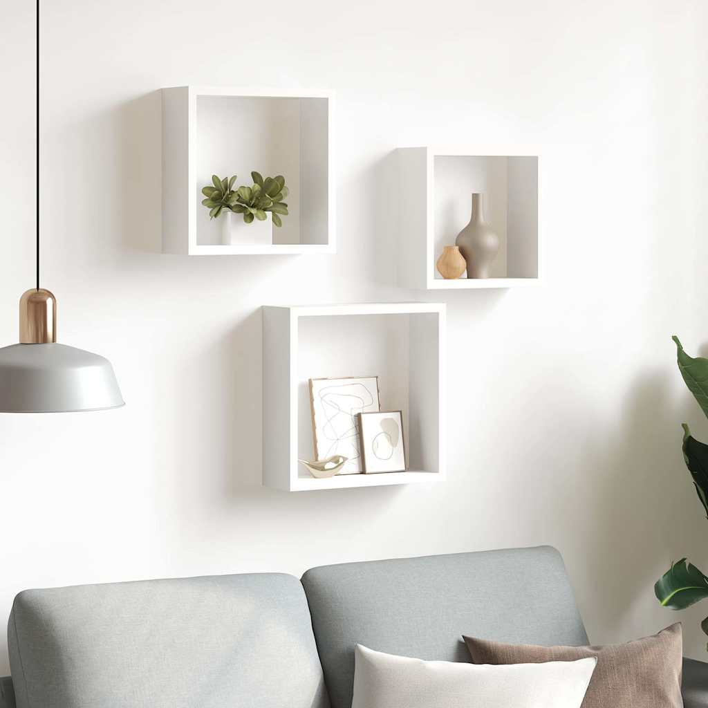 Prateleiras de parede em forma de cubo 3 pcs MDF branco