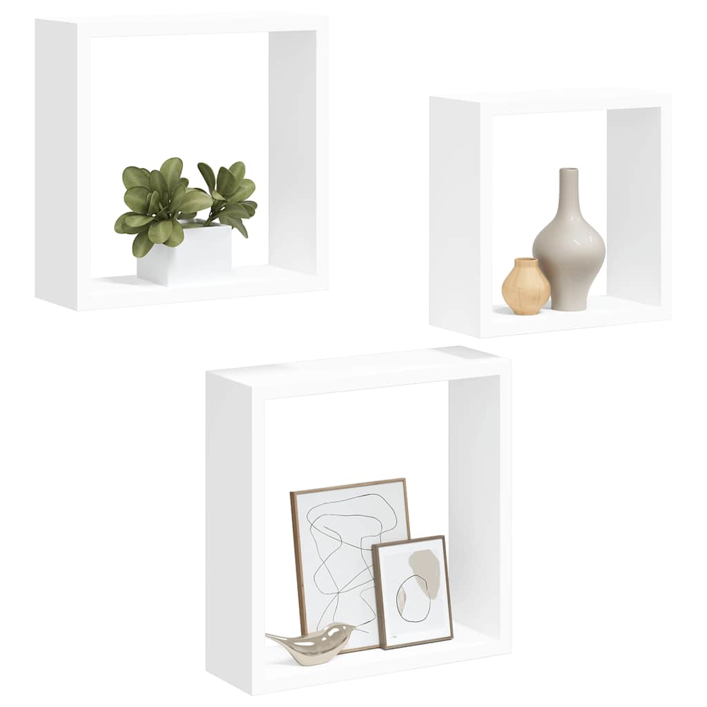 Prateleiras de parede em forma de cubo 3 pcs MDF branco