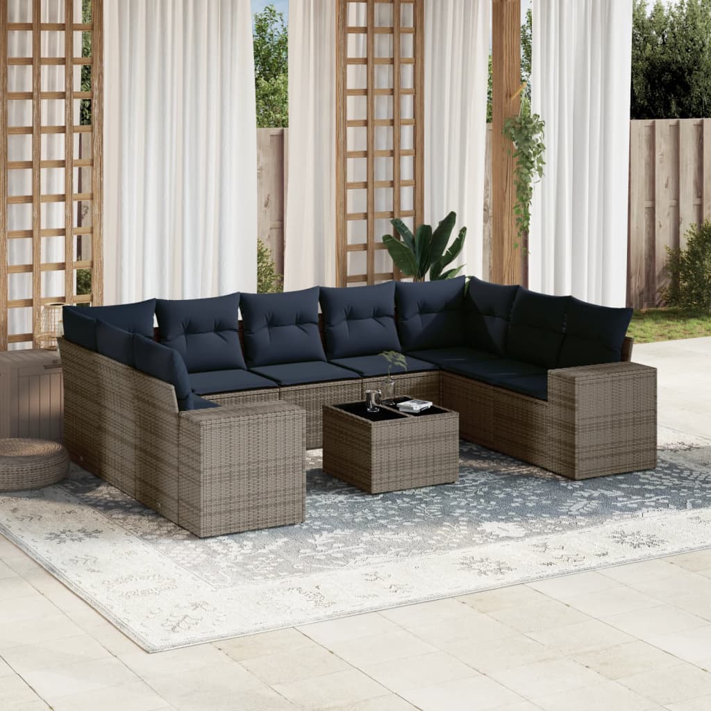 Conjunto de sofá de jardim com 10 peças e almofadas em rattan sintético cinza
