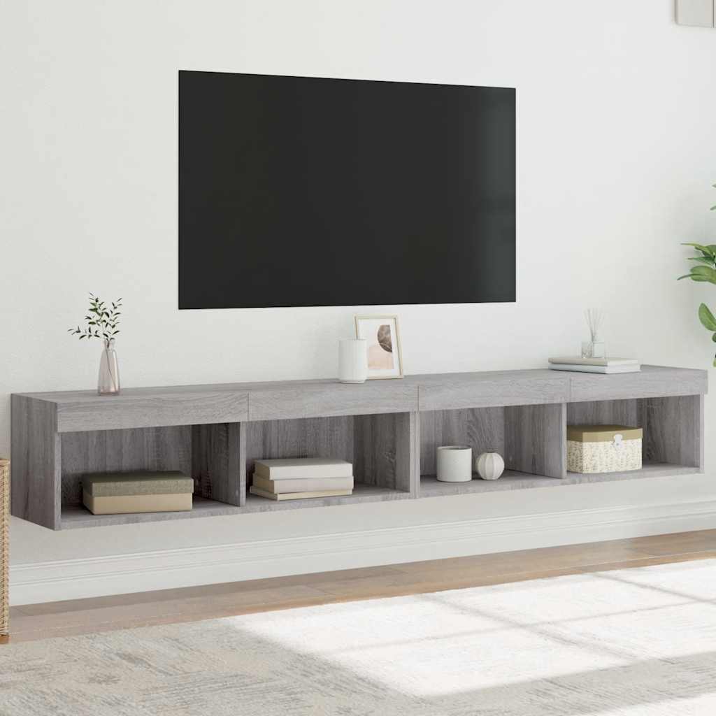 Móveis de TV com luzes LED 2 pcs 100x30x30 cm cinzento sonoma